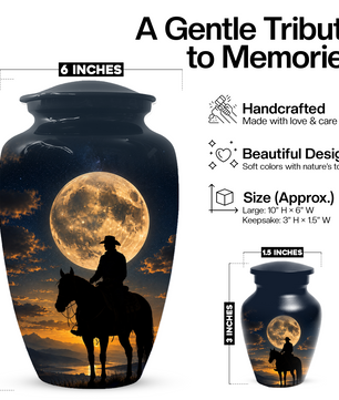 Cowboy Cremation Urn for Dad, Western Horse Memorial Urn for Ashes