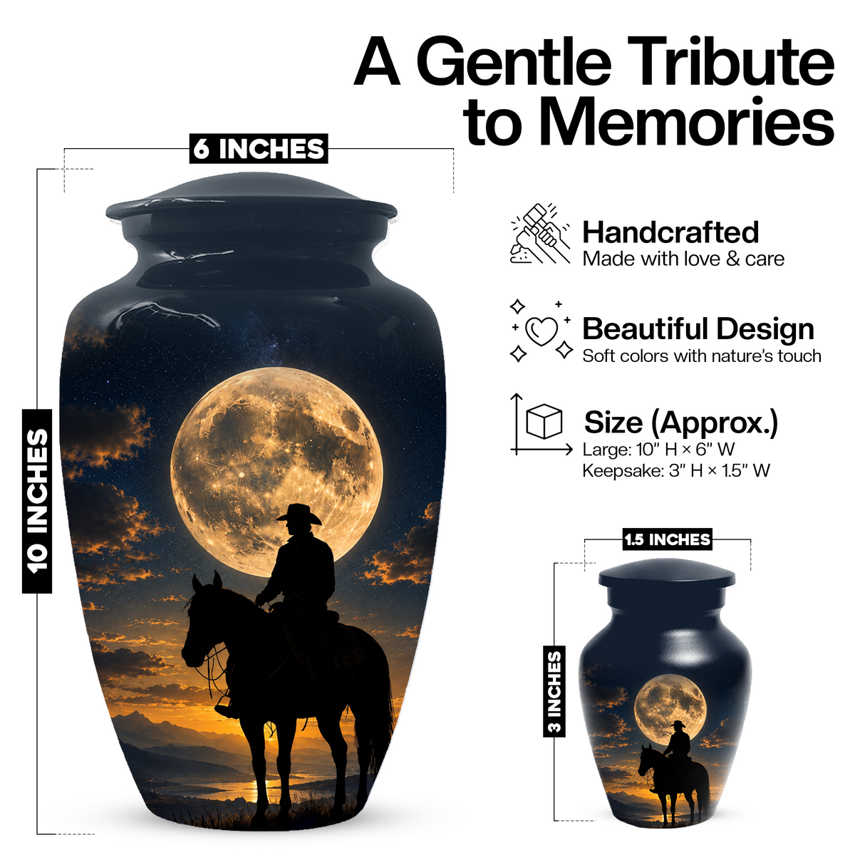 Cowboy Cremation Urn for Dad, Western Horse Memorial Urn for Ashes