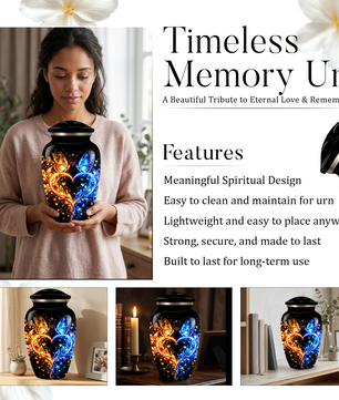 Butterfly Cremation Urn for Adult Ashes, Blue and Gold Butterflies Memorial Urn