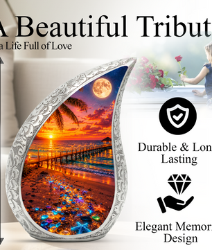 Moonlit Beach Memorial Urn for Mom – Personalized Cremation Funeral Urn for Human Ashes | Keepsake Urn for Women