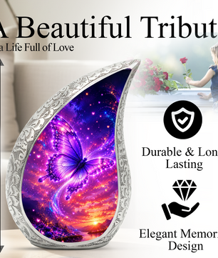 Purple Butterfly Sunset Urn for Human Ashes | Beautiful Butterfly Cremation Urn