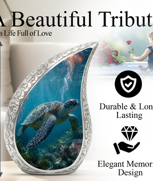 Sea Turtle Urn for Human Ashes | Beach & Ocean Wooden Cremation Urn | Beautiful Sea Turtle Memorial Urn for Mom