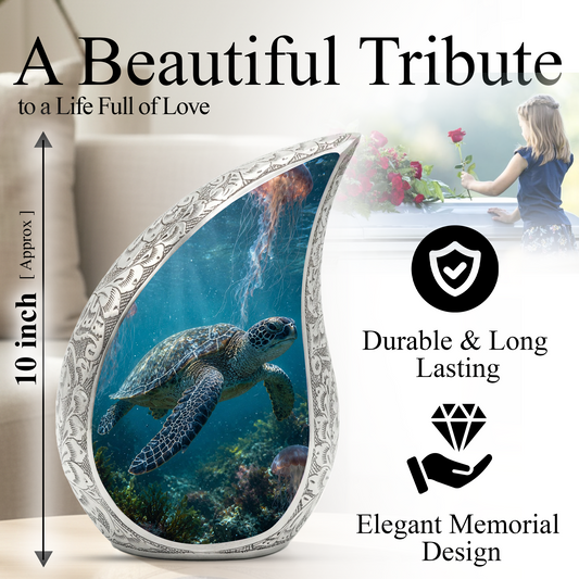 Sea Turtle Urn for Human Ashes | Beach & Ocean Wooden Cremation Urn | Beautiful Sea Turtle Memorial Urn for Mom