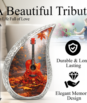 Personalized Guitar Cremation Urn – Custom Music Memorial Urn for Ashes, Teardrop Aluminum Urn, 10 Inch