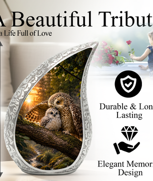 Owl Sunset Urn for Human Ashes | Beautiful Owl Adult Cremation Urn | Wildlife Sunset Memorial Urn