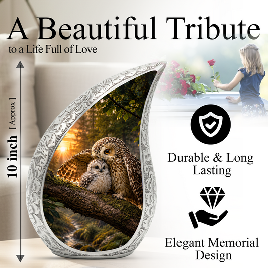 Owl Sunset Urn for Human Ashes | Beautiful Owl Adult Cremation Urn | Wildlife Sunset Memorial Urn