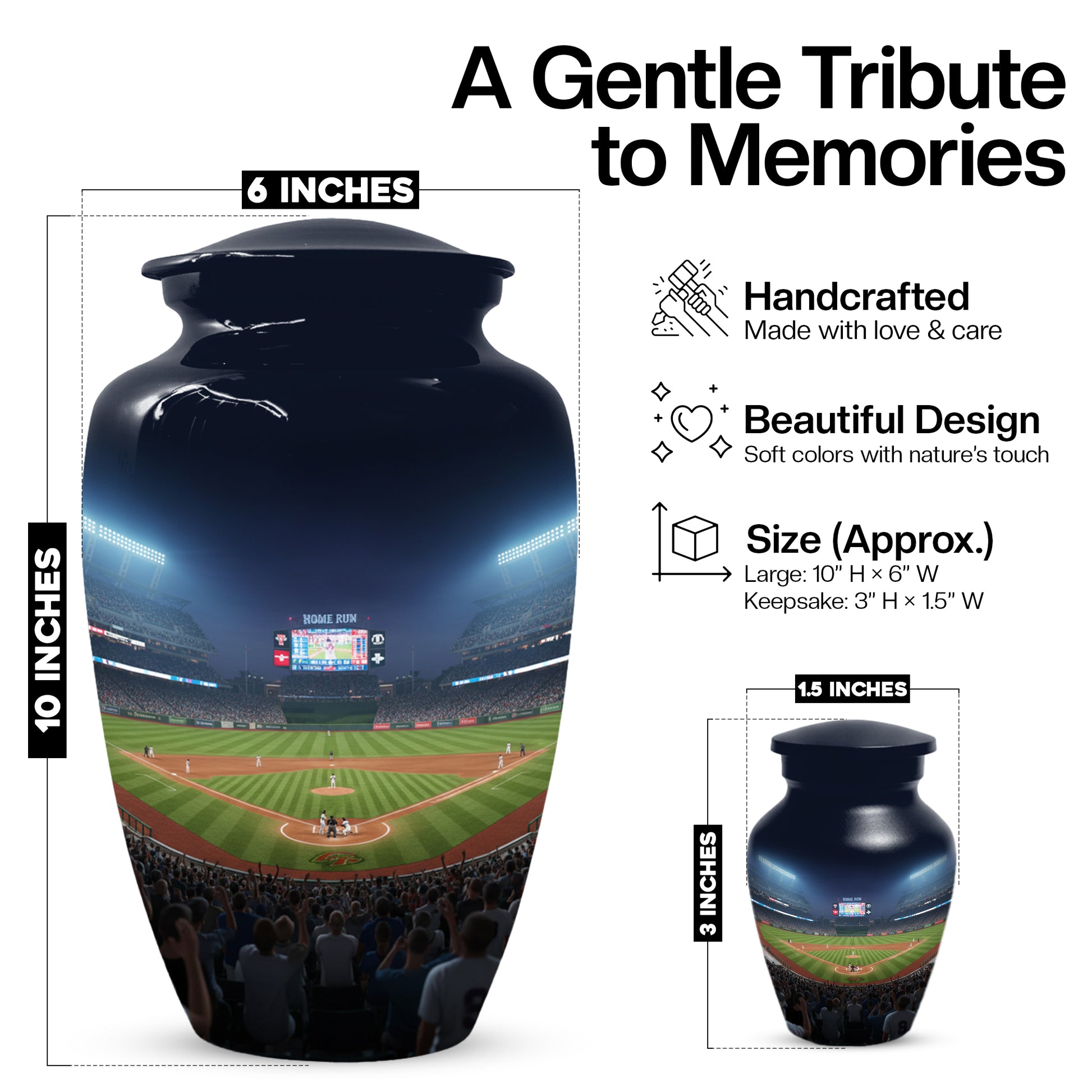 Baseball Stadium Adult Urn for Human Ashes | Personalized Baseball Cremation Urn for Men & Dad