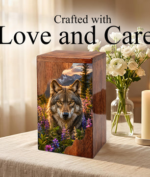 Wolf Wooden Cremation Urn – Wooden Urn for Human Ashes