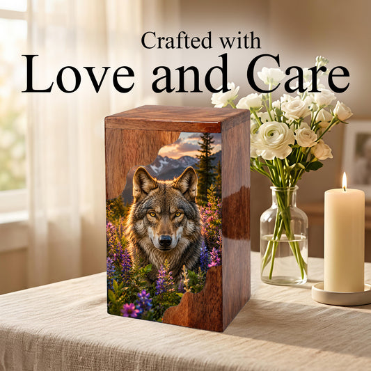 Wolf Wooden Cremation Urn – Wooden Urn for Human Ashes