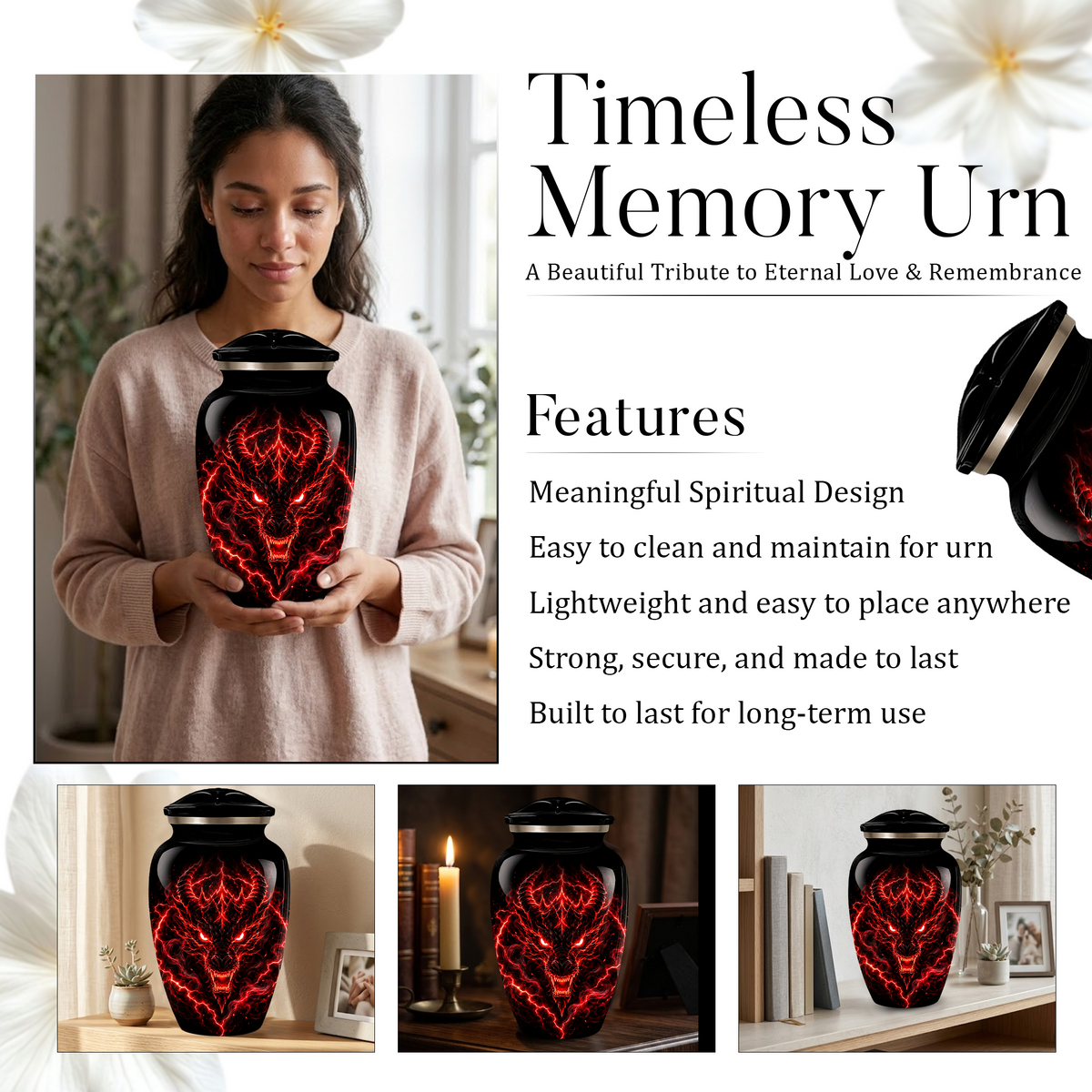 Red Dragon Cremation Urn for Ashes | Personalized Dragon Memorial Urn | Black & Red Fantasy Adult Urn
