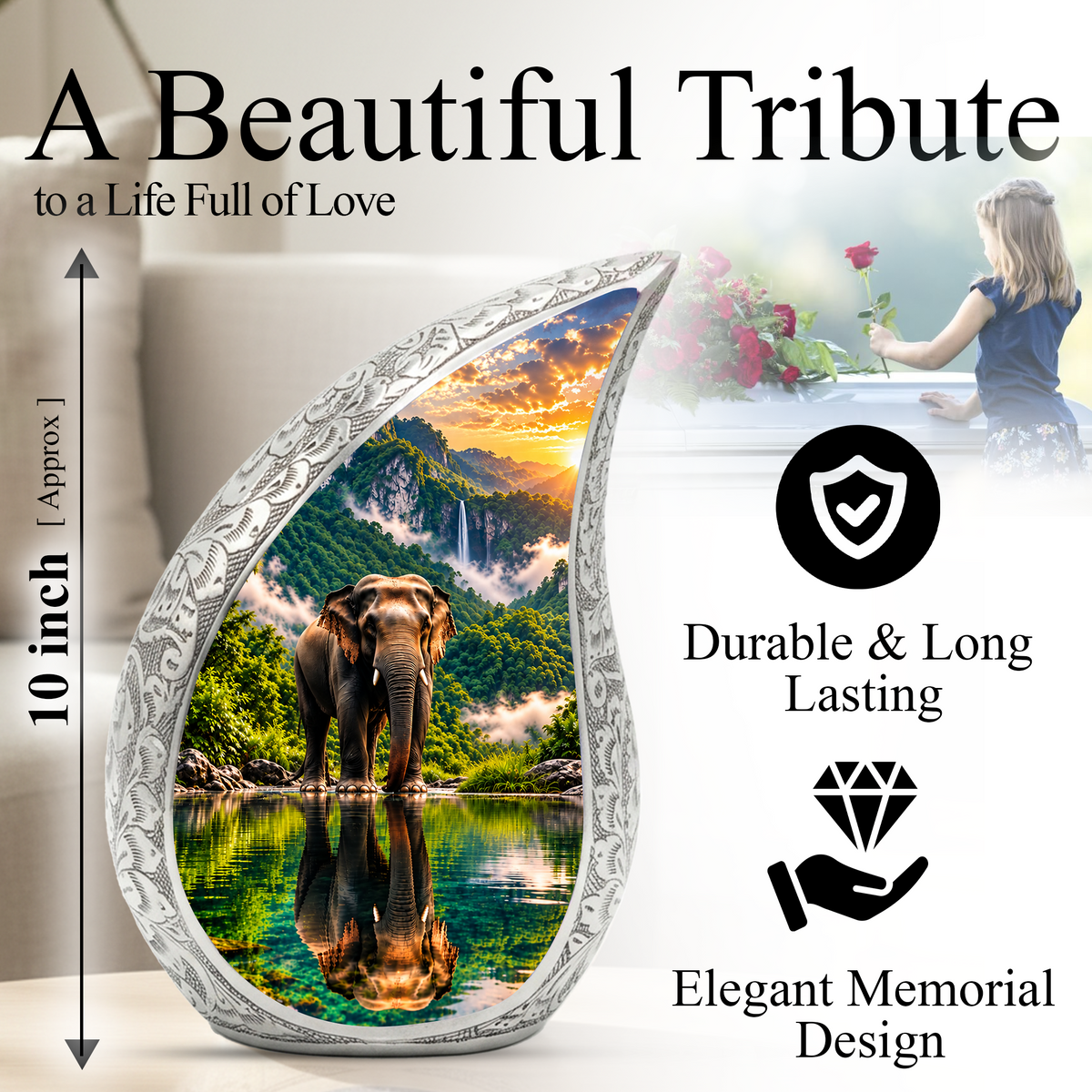 Elephant Cremation Urn for Adult Ashes, Personalized Wildlife Memorial Urn, Nature Animal Urn for Ashes, Adult Cremation Urn