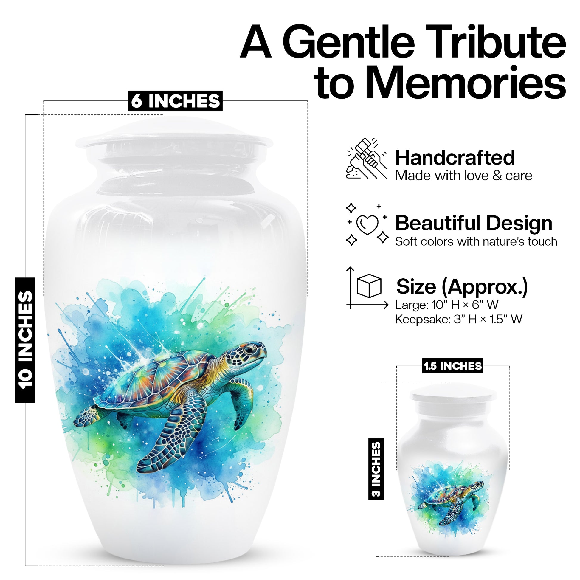 Turtle Urn for Human Ashes | Peaceful Turtle Adult Cremation Urn & Nature Memorial