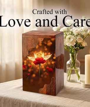 Wooden Cremation Urn – Angel Rose Memorial Urn | Custom Wooden Memorial Urn for Mom