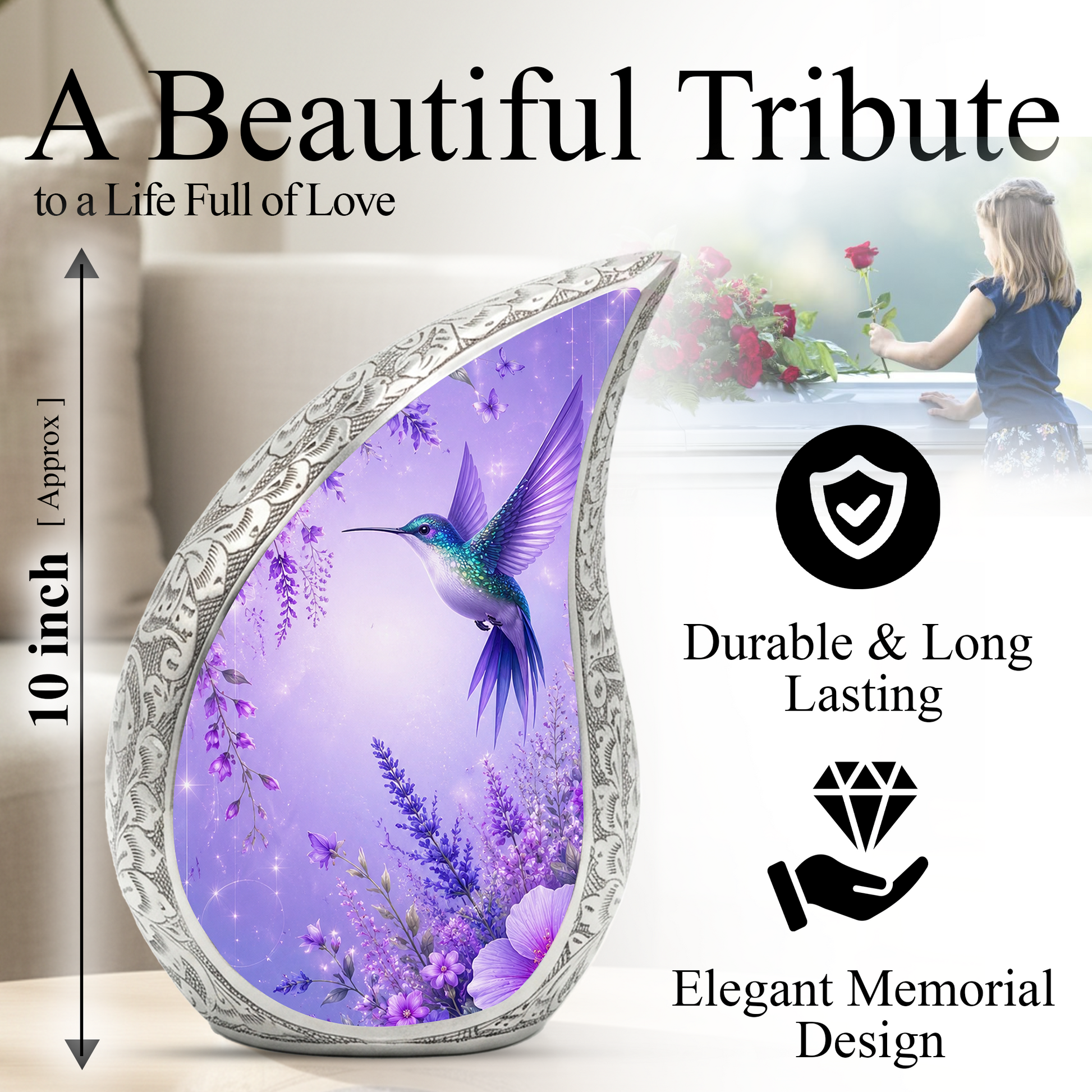 Hummingbird Urn for Human Ashes | Beautiful Hummingbird Adult Cremation Urn