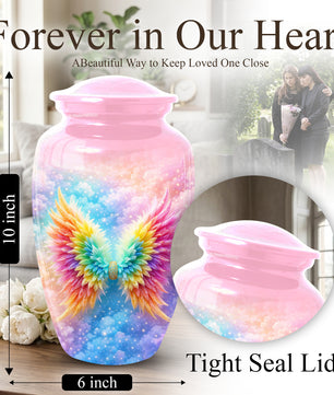 Angel Wings Urn for Mom, Rainbow Memorial Large Urn,Cremation Urn for Mama