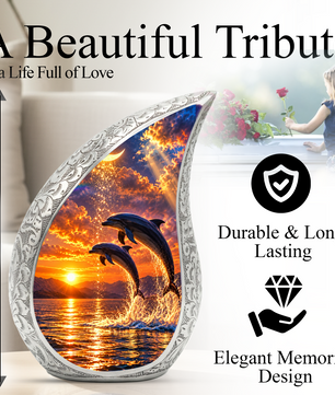 Dolphin Cremation Urn for Mom -  Ocean Sunset Memorial Keepsake Urns