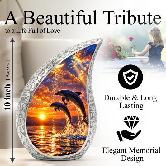 Dolphin Cremation Urn for Mom -  Ocean Sunset Memorial Keepsake Urns