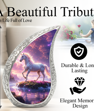 Majestic Horse Personalized Cremation Urn – Teardrop Style Aluminum Memorial Urn, 10 Inch