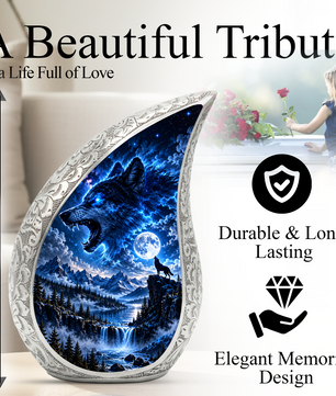 Wolf Adult Urn for Ashes, Blue Wolf Cremation Urn for Human Ashes
