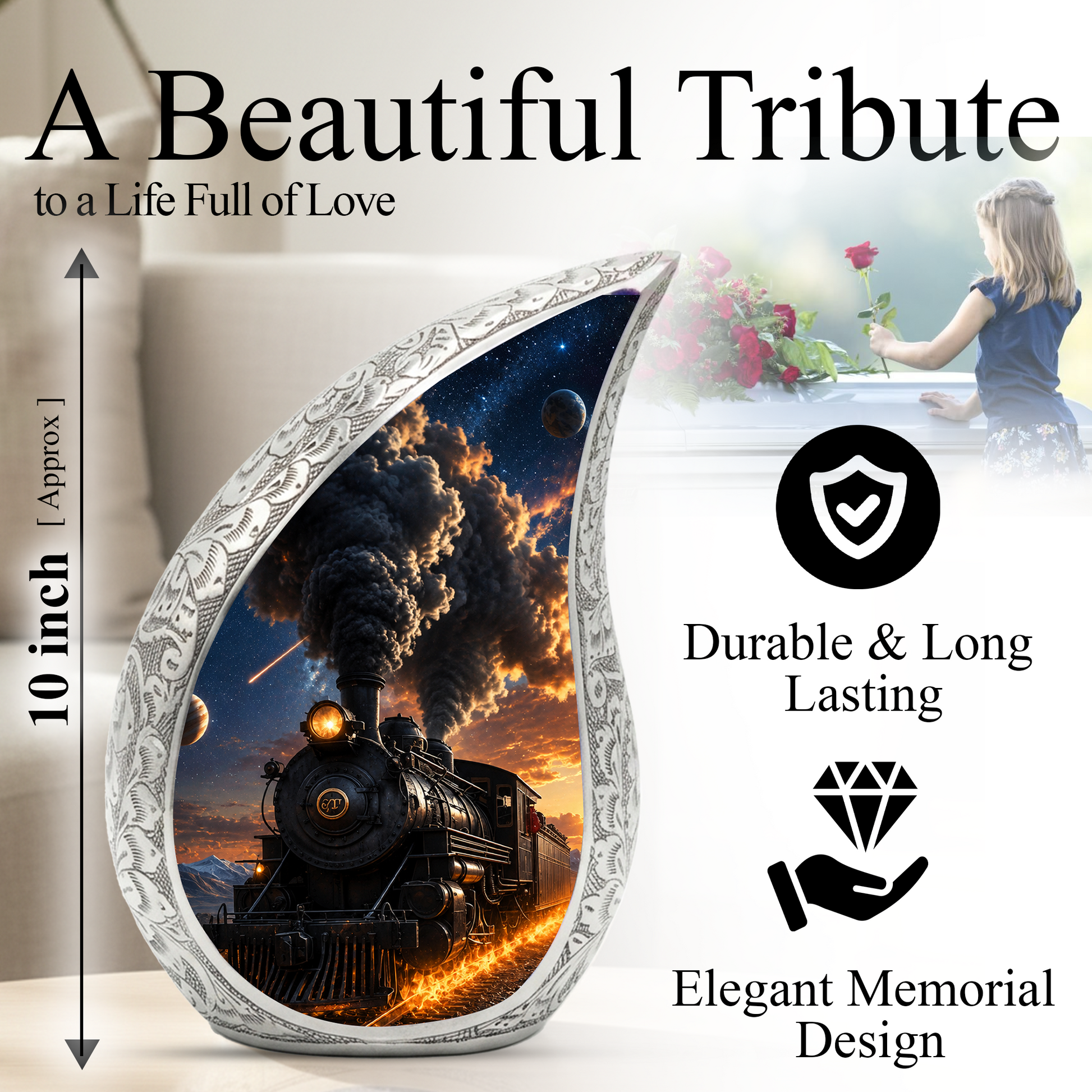 Train Urn for Human Ashes | Unique Adult Cremation Urn | Train Memorial Urn for Adult Ashes, Men & Women