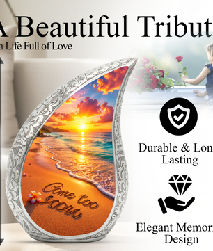 Beach Sunset Adult Cremation Urn for Mom – Personalized Memorial Urn for Human Ashes | Ocean Funeral Urn for Women
