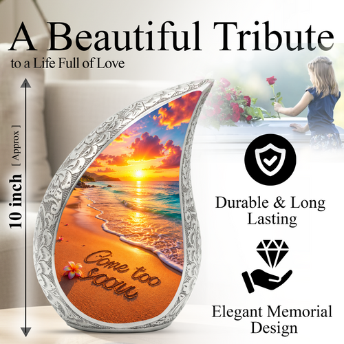 Beach Sunset Adult Cremation Urn for Mom – Personalized Memorial Urn for Human Ashes | Ocean Funeral Urn for Women