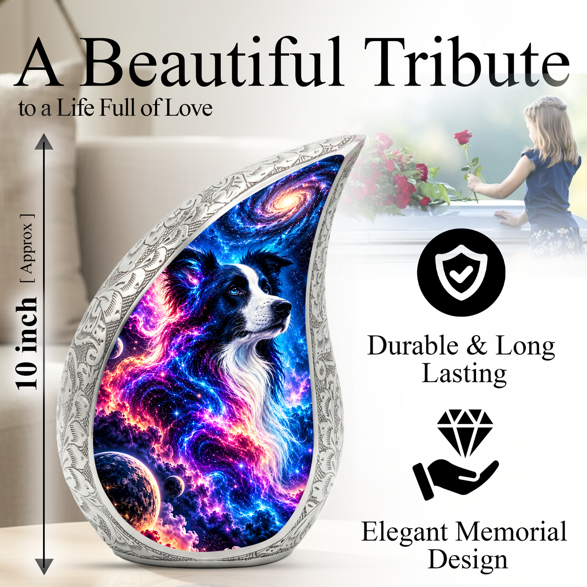 Border Collie Cremation Urn for Ashes, Personalized Dog Memorial Urn, Adult Pet Urn