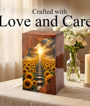 Sunflower Wooden Cremation Urn for Mom | Personalized Urn for Human Ashes