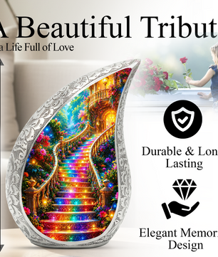 Rainbow Stairway to Heaven Urn for Mom, Personalized Cremation Urn for Ashe