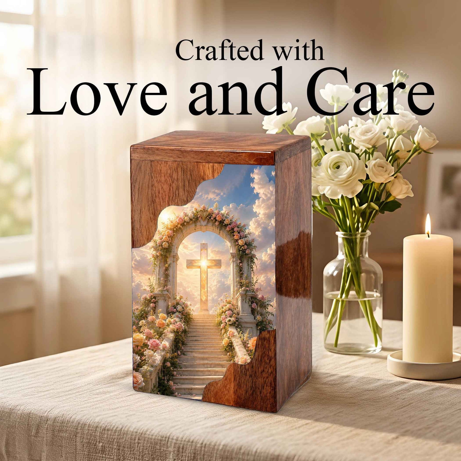 Cross Wooden Cremation Urn for Human Ashes | Christian Urn | Religious Urn