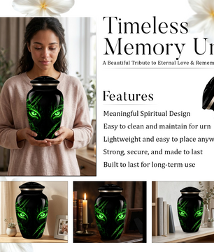 Adult Cremation Urn – Black Panther Green Eyes Memorial Urn for Adult Ashes