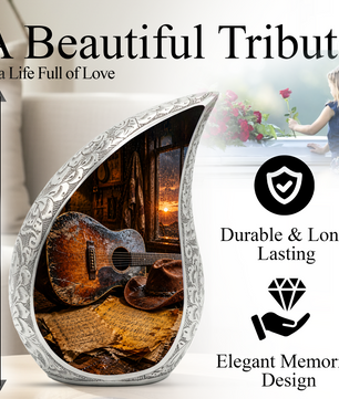 Country Guitar Cremation Urn for Dad – Rustic Memorial Urn for Father,