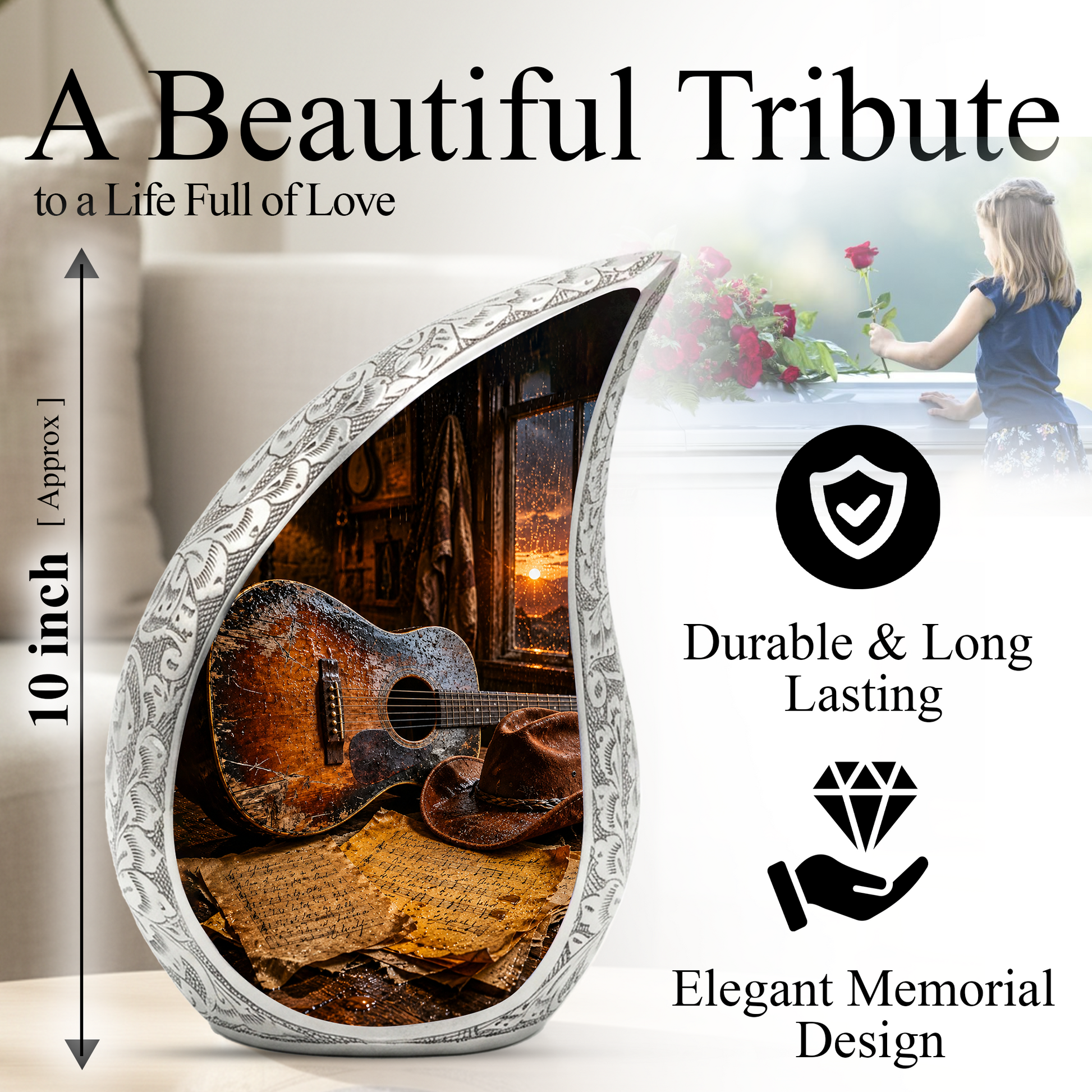 Country Guitar Cremation Urn for Dad – Rustic Memorial Urn for Father,