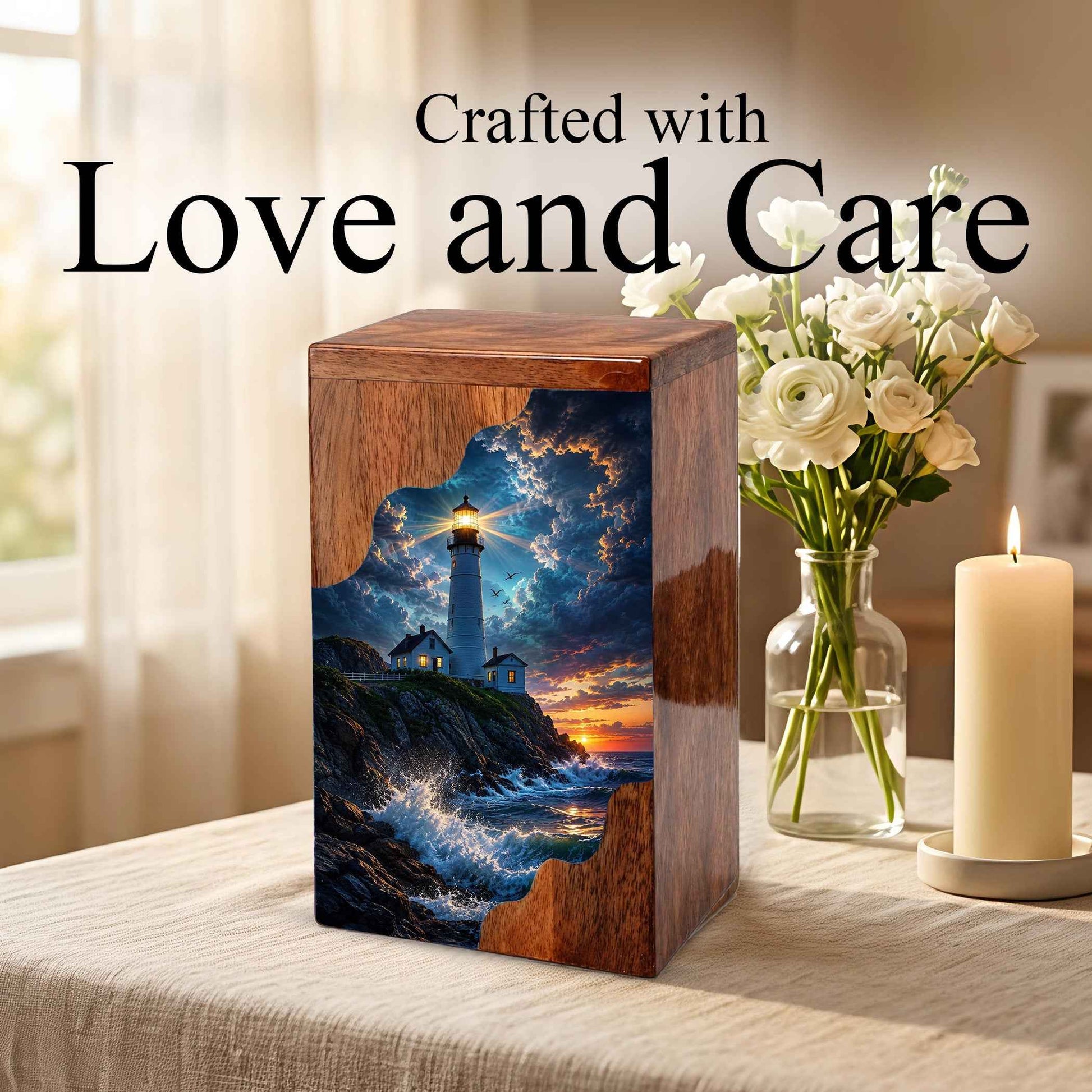 Lighthouse Wooden Cremation Urn for Human Ashes