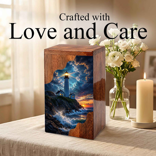 Lighthouse Wooden Cremation Urn for Human Ashes