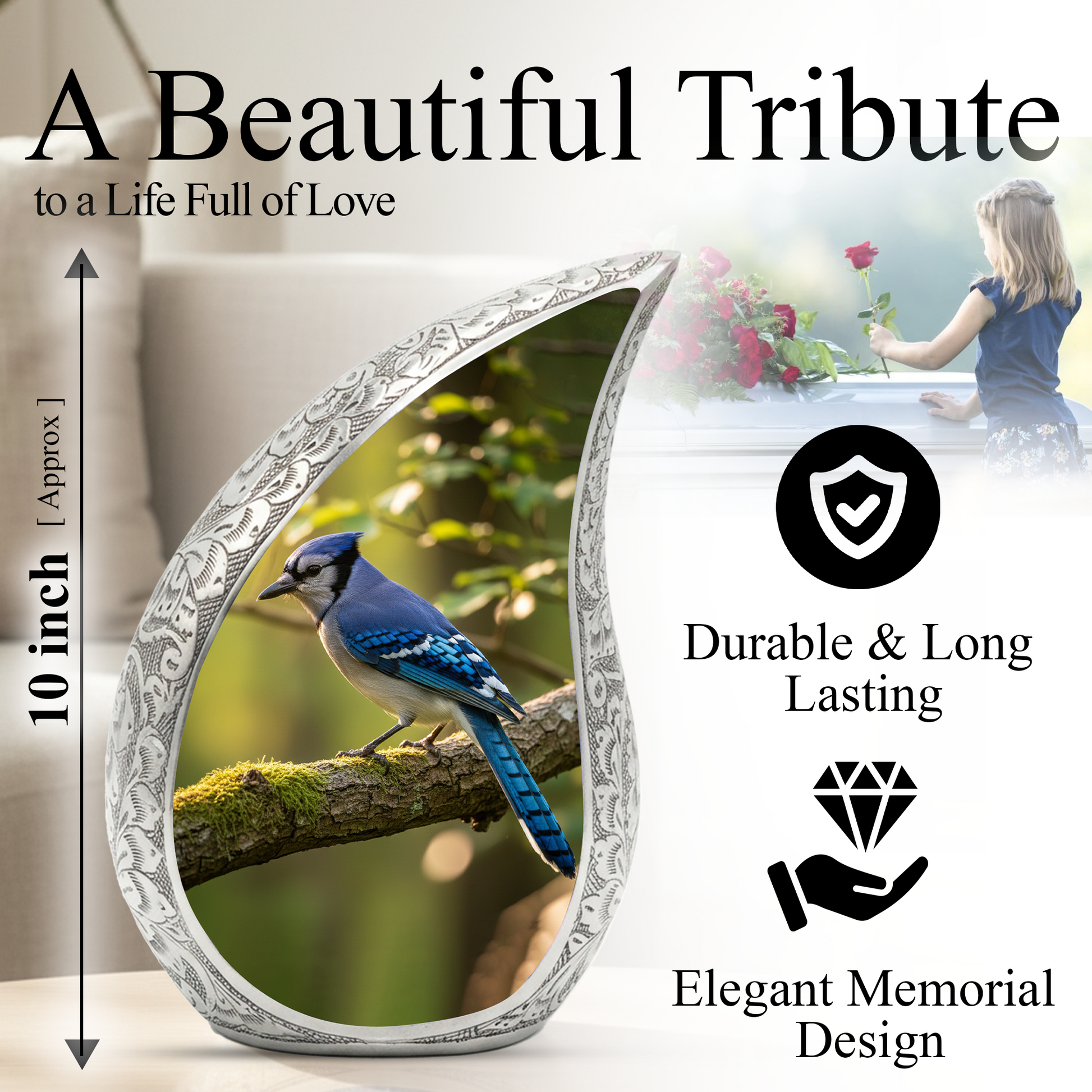 Blue Jay Memorial Urn for Mom | Personalized Funeral Urn