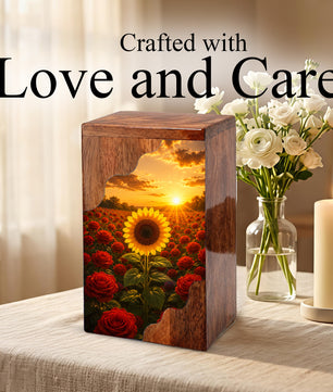 Sunflower Wooden Cremation Urn for Mom | Rose Memorial Urn for Human Ashes