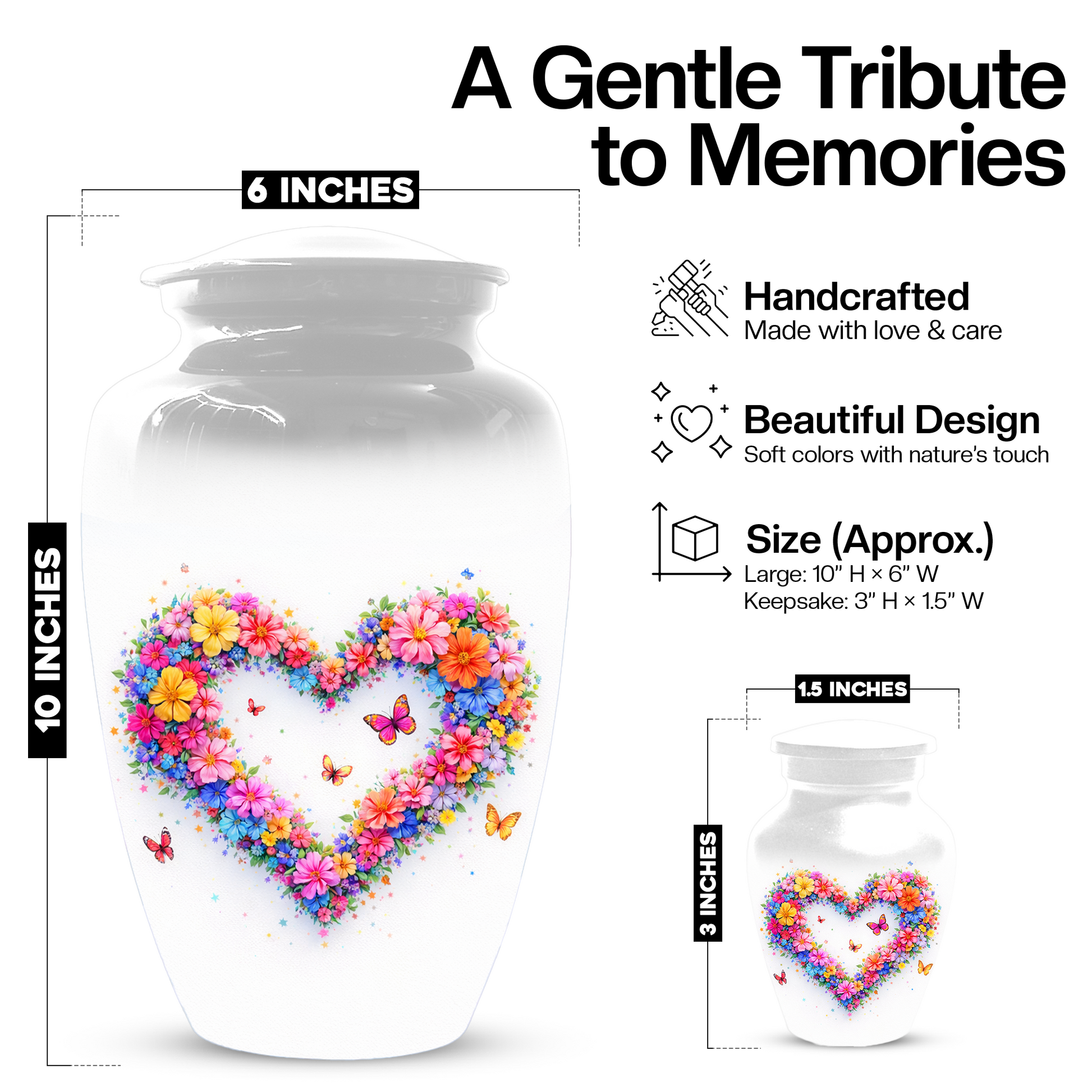 Butterfly Heart Urn for Ashes, Custom Floral Cremation Urn for Mom