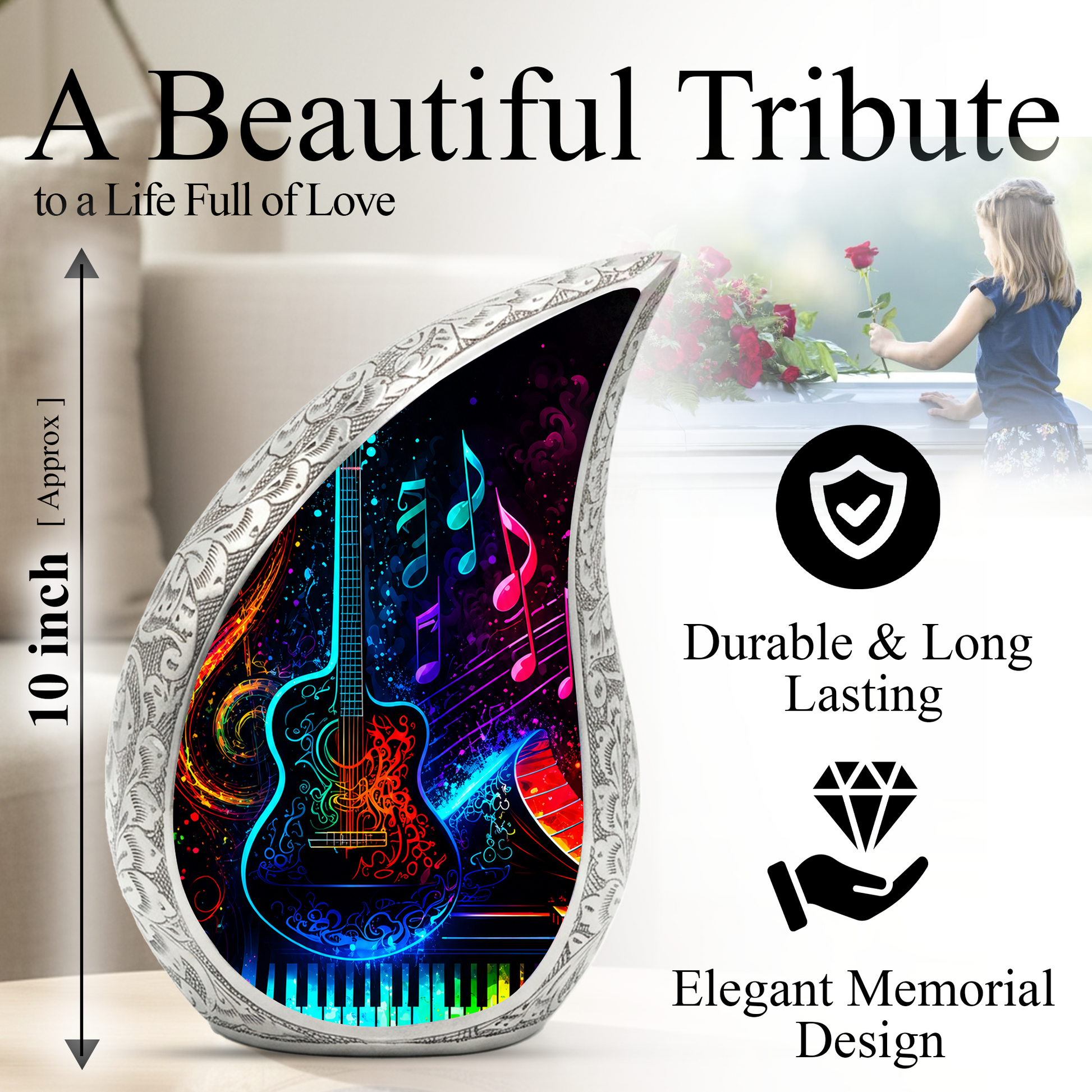 Colorful Music Guitar Cremation Urn for Adult Ashes