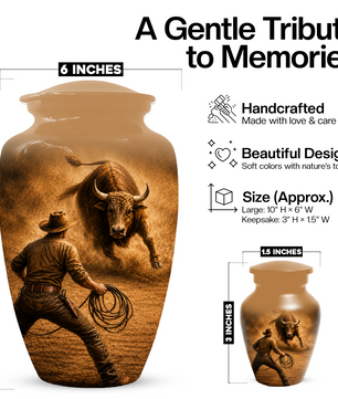 Bull Riding Memorial Urn for Dad -  Cowboy Cremation Urn for Ashes Male