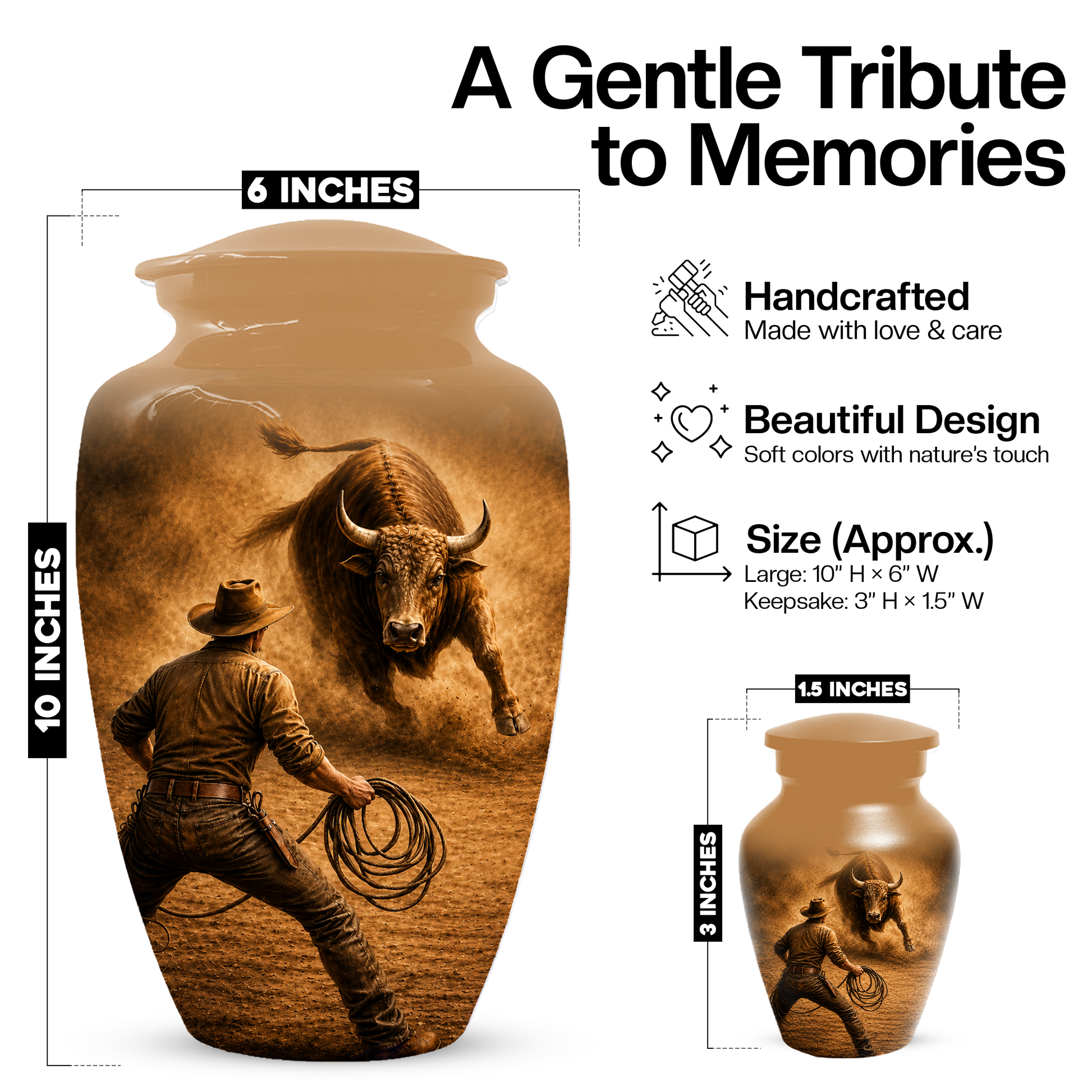 Bull Riding Memorial Urn for Dad -  Cowboy Cremation Urn for Ashes Male