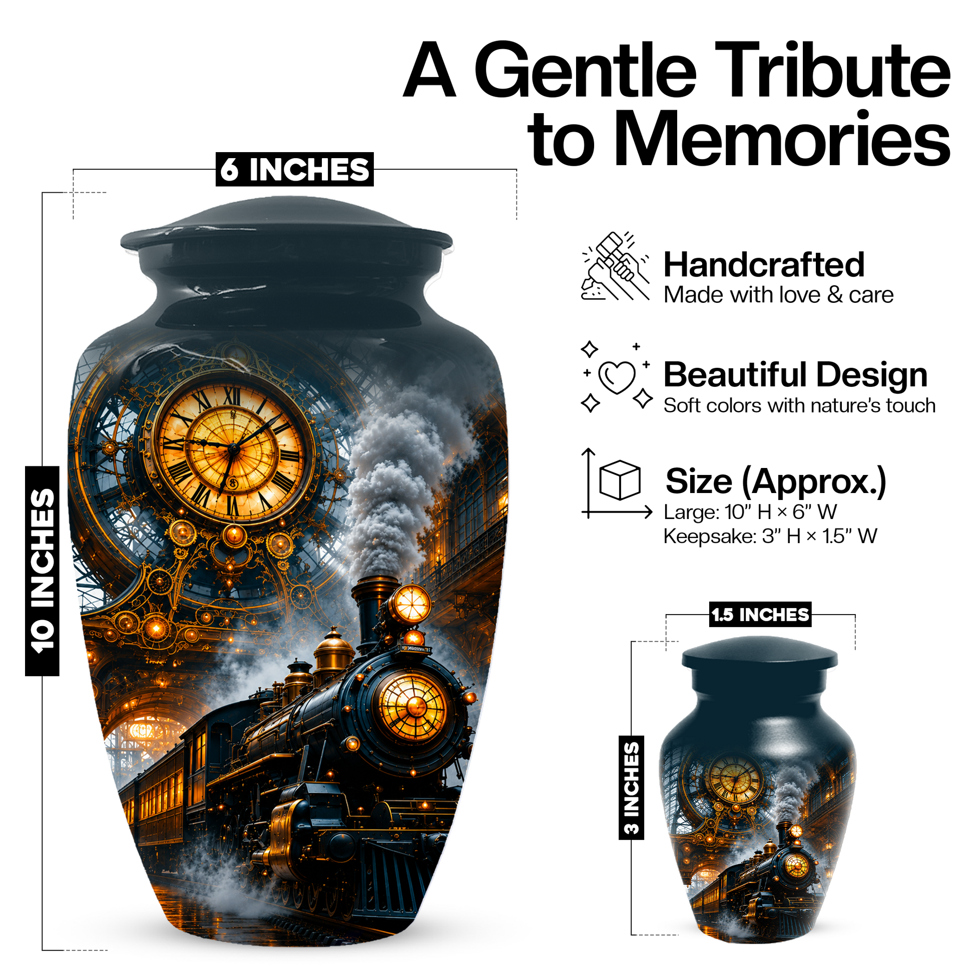 Train Cremation Urn for Men | Steam Locomotive Memorial Urn for Ashes Male