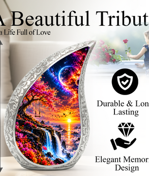 Tree of Life Cremation Urn for Ashes, Nature Memorial Urn, Sunset Waterfall Adult Urn, Tree Memorial Urn,