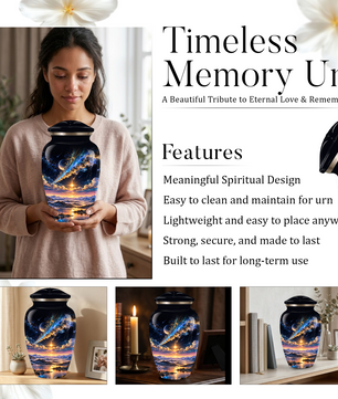 Personalized Adult Cremation Urn for Ashes, Custom Memorial Urn, Galaxy and Mountain Sunset Design