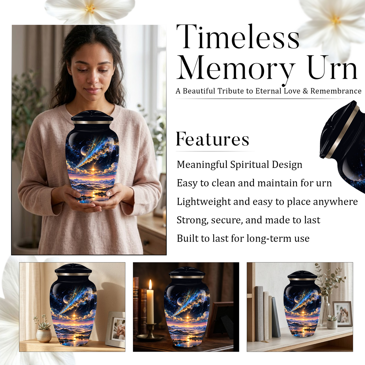 Personalized Adult Cremation Urn for Ashes, Custom Memorial Urn, Galaxy and Mountain Sunset Design