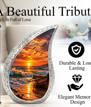 Ocean Sunset Cremation Urn for Adult Ashes, Beach Memorial keepsake Urn