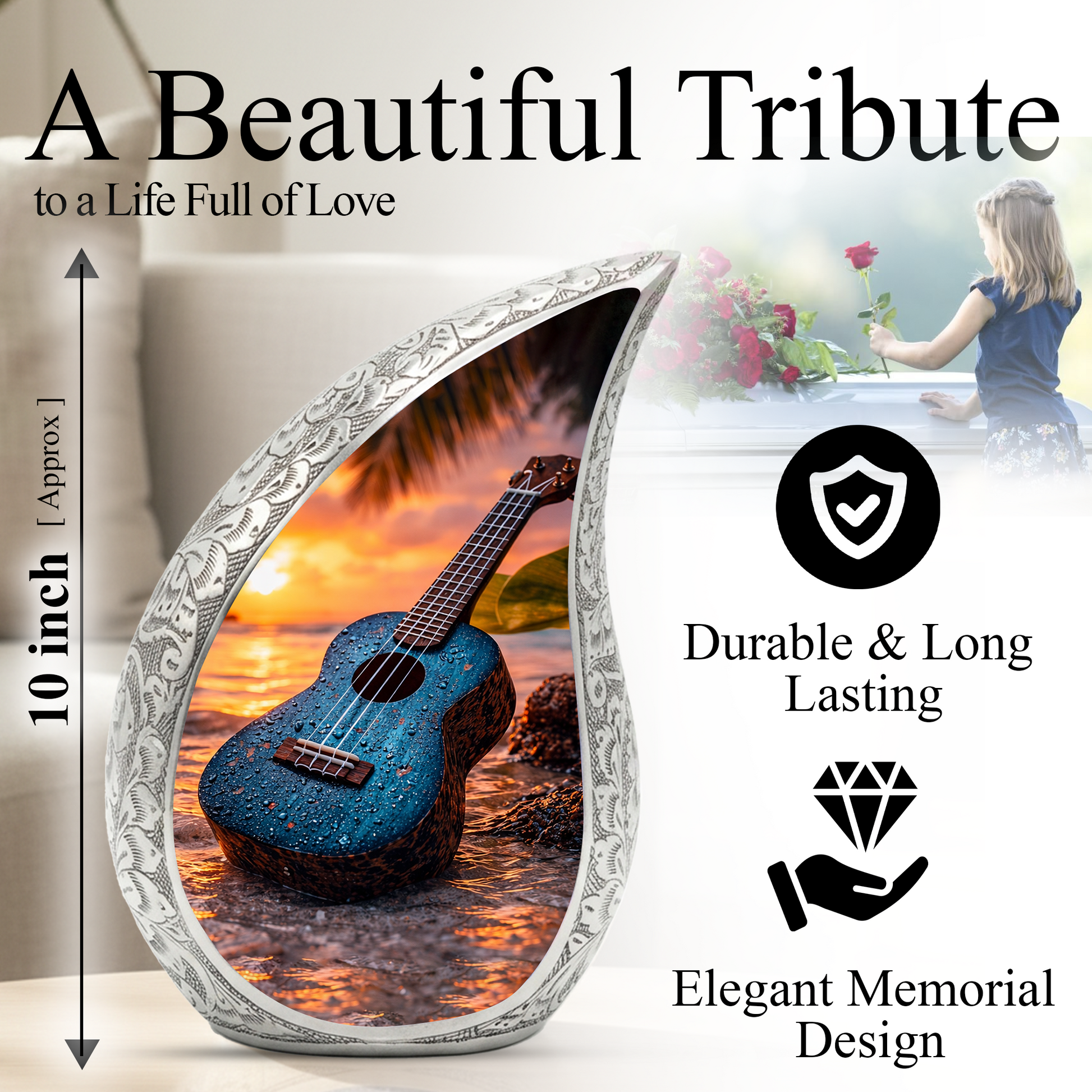 Guitar Beach Adult Urn for Human Ashes