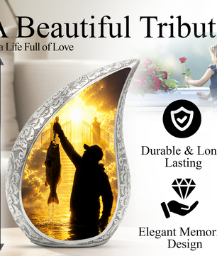 Fishing in Heaven Urn for Dad – Gone Fishing Cremation Urn for Human Ashes, Fishing Memorial Urn