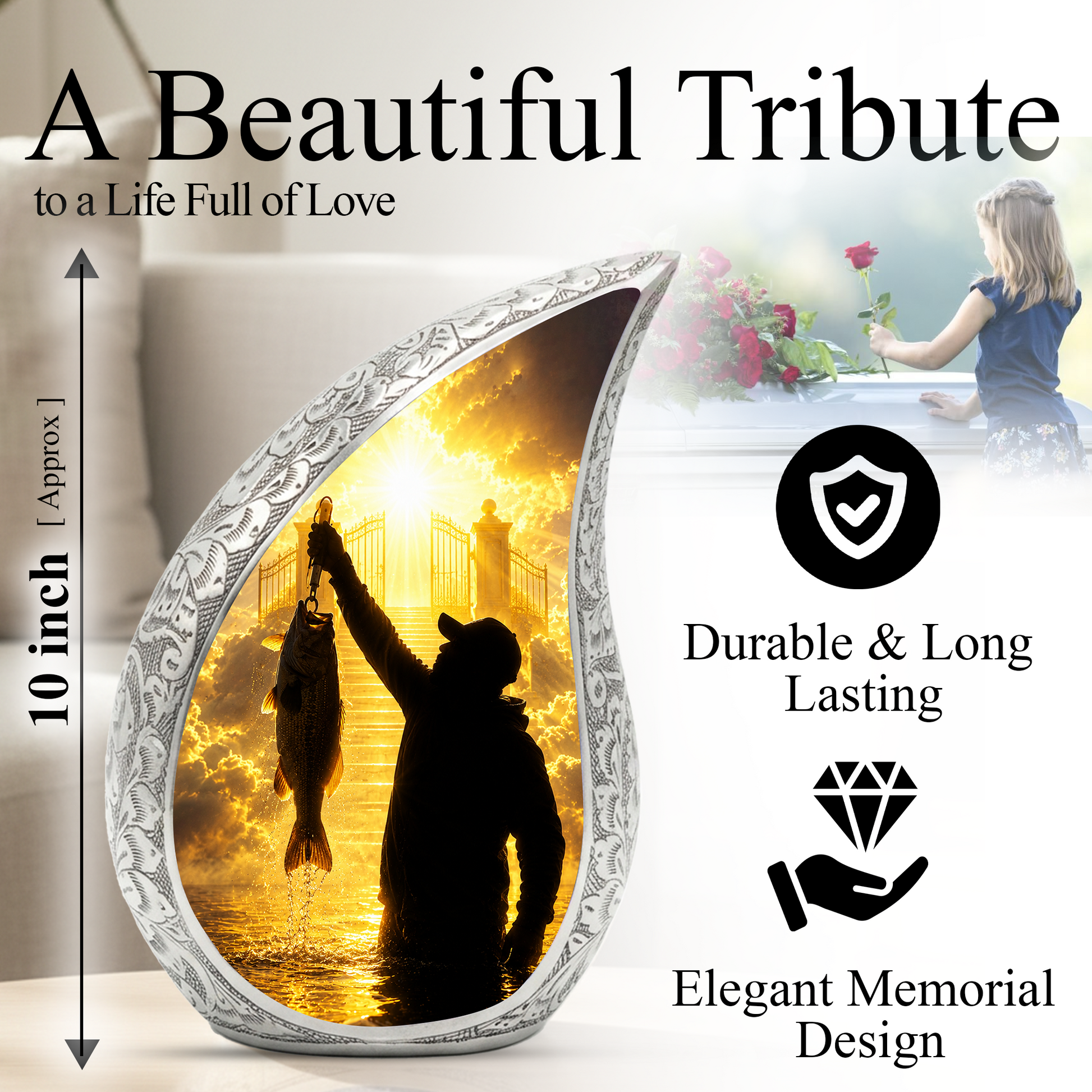 Fishing in Heaven Urn for Dad – Gone Fishing Cremation Urn for Human Ashes, Fishing Memorial Urn