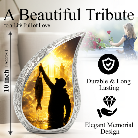 Fishing in Heaven Urn for Dad – Gone Fishing Cremation Urn for Human Ashes, Fishing Memorial Urn